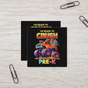 Tarjeta De Visita Cuadrada Listo para Aplastar Camión Monstruo Pre-K Regreso