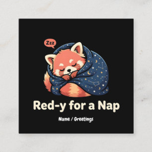 Tarjeta De Visita Cuadrada Listo Para Una Siesta Panda Rojo Kawaii Adorable D