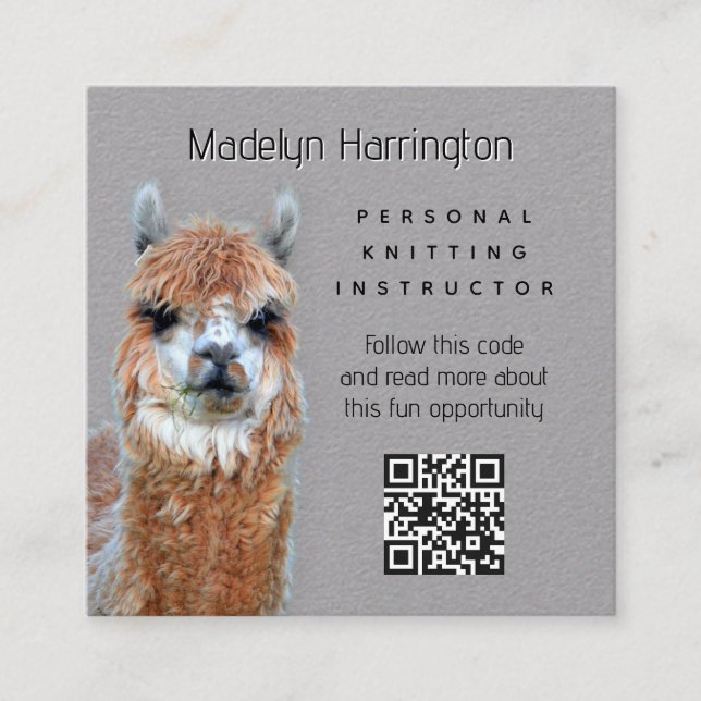 Tarjeta De Visita Cuadrada Llama Knitting Instructor QR code Business Card (Anverso)