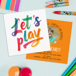 Tarjeta De Visita Cuadrada Llamada de cita para jugar naranja divertida Foto 