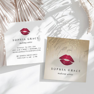 Tarjeta De Visita Cuadrada Lluvia dorada labios de artistas de maquillaje