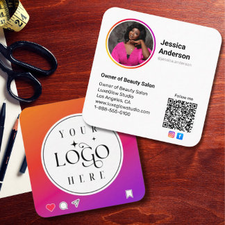 Tarjeta De Visita Cuadrada Logo and QR Code Instagram style