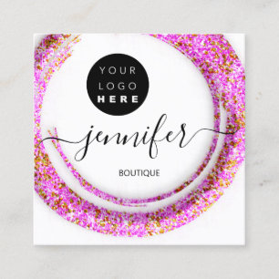 Tarjeta De Visita Cuadrada Logo Boutique Gold de Moda Rosa