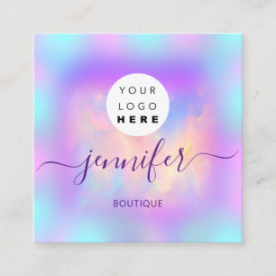 Tarjeta De Visita Cuadrada Logo Boutique Shop Purpurina Dris Holograph Pink