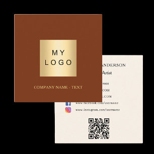 Tarjeta De Visita Cuadrada Logo código QR medios sociales óxido de beige marr