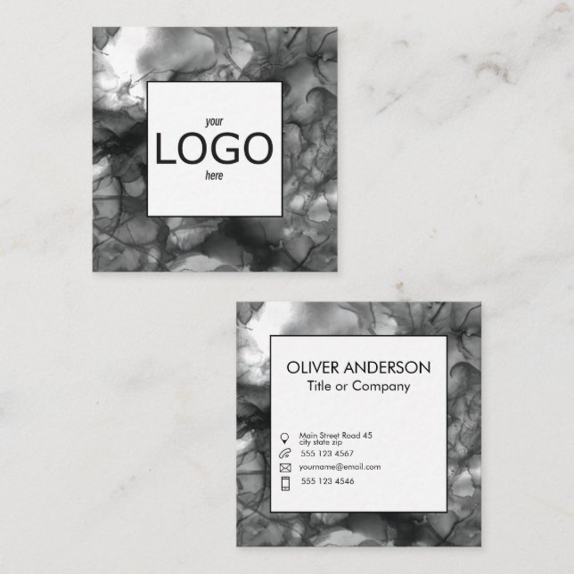 Tarjeta De Visita Cuadrada Logo cuadrado Negro y blanco (Anverso / Reverso)