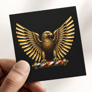 Tarjeta De Visita Cuadrada Logo de Barbería de Lujo Águila Dorada Peluquero