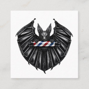 Tarjeta De Visita Cuadrada Logo de Barbería de Lujo Murciélago Negro Peluquer