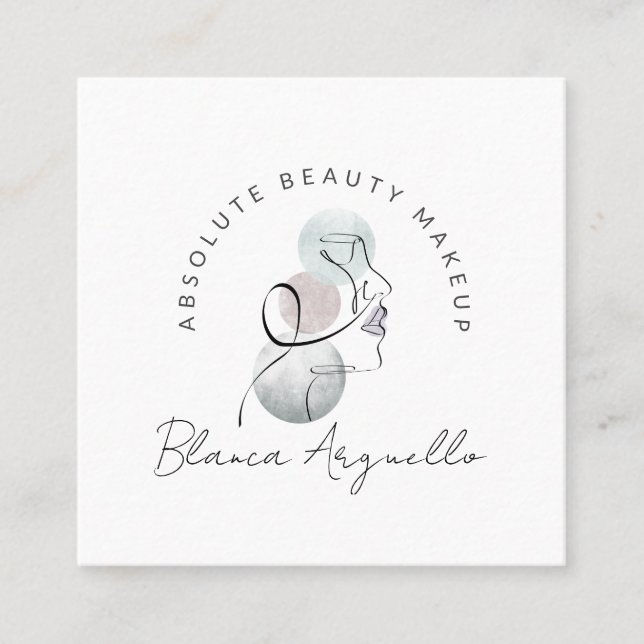Tarjeta De Visita Cuadrada Logo De Belleza Maquillaje Artista Negocios Y Cita (Anverso)
