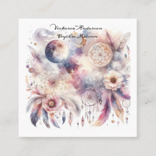 Tarjeta De Visita Cuadrada Logo de Boho Purple Dreamcatcher Psychic Reading