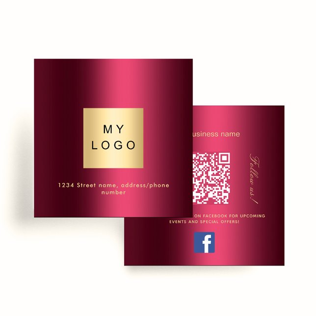 Tarjeta De Visita Cuadrada Logo de Borgoña Código QR Facebook síganos (Subido por el creador)