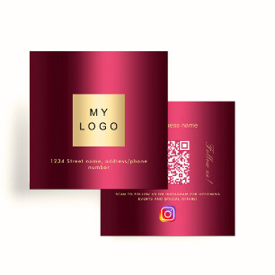Tarjeta De Visita Cuadrada Logo de Borgoña Código QR Instagram sígannos
