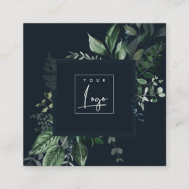 Tarjeta De Visita Cuadrada Logo de Foliage Fern Tropical de la Marina Verde M