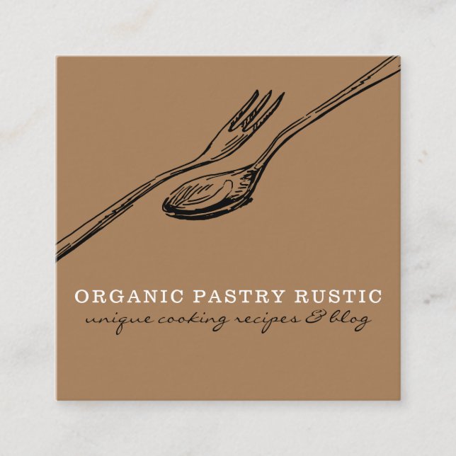 Tarjeta De Visita Cuadrada Logo de Food Eat Spoon para cocinero Cocina (Anverso)