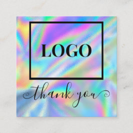 Tarjeta De Visita Cuadrada Logo de Glam Faux Holographic Gracias