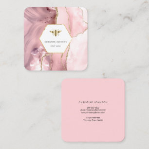Tarjeta De Visita Cuadrada logo de la abeja miel sobre agate rosa