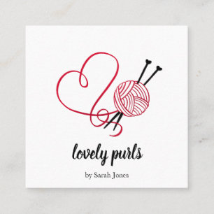 Tarjeta De Visita Cuadrada Logo de la bola de hilados de crochet de punto