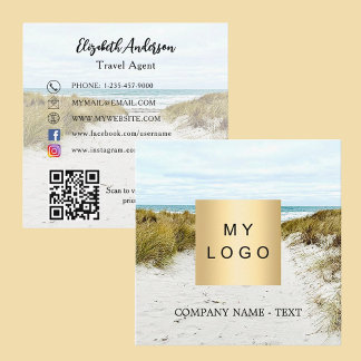Tarjeta De Visita Cuadrada Logo de la foto de playa Código QR en medios socia
