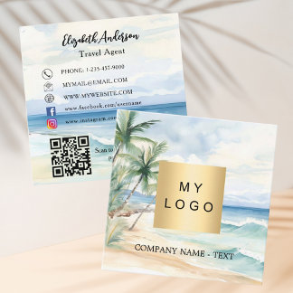 Tarjeta De Visita Cuadrada Logo de la palmera de playa tropical Código QR med