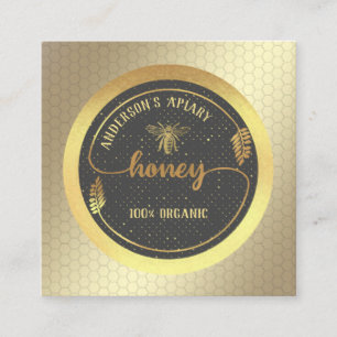 Tarjeta De Visita Cuadrada Logo de la rama de miel elegante de la cosecha dor