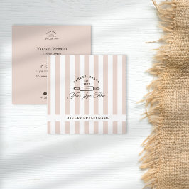 Tarjeta De Visita Cuadrada Logo de la vieja panadería rosada elegante a rayas