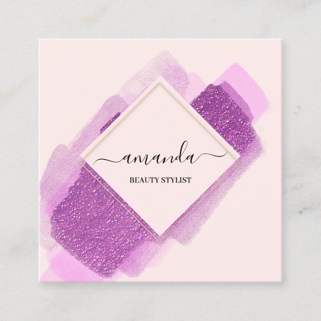 Tarjeta De Visita Cuadrada Logo de maquillaje de belleza de marco profesional (Anverso)