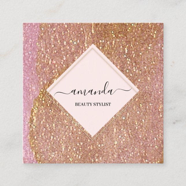 Tarjeta De Visita Cuadrada Logo de maquillaje de belleza de marco profesional (Anverso)