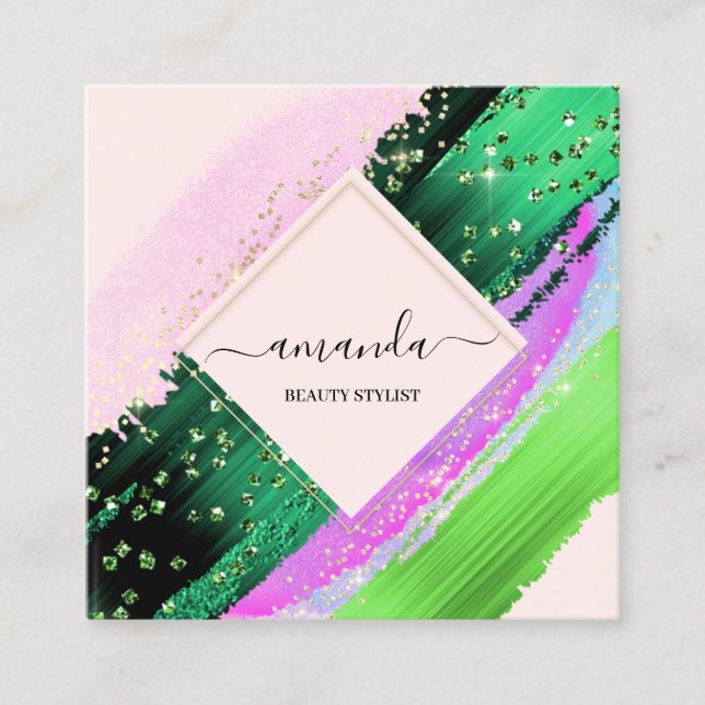 Tarjeta De Visita Cuadrada Logo de maquillaje de belleza profesional rosa púr (Anverso)