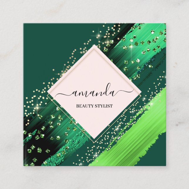 Tarjeta De Visita Cuadrada Logo de maquillaje de belleza profesional Tropical (Anverso)
