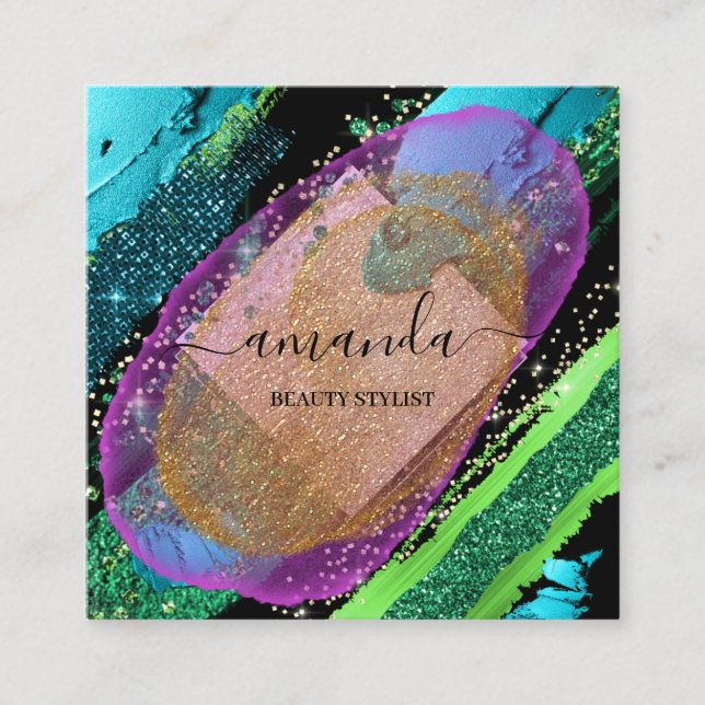 Tarjeta De Visita Cuadrada Logo de maquillaje de belleza profesionalPintura a (Anverso)