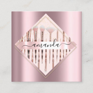 Tarjeta De Visita Cuadrada Logo de maquillaje profesional cepillado Rosa Rubo