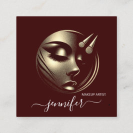 Tarjeta De Visita Cuadrada Logo de maquillaje profesional CÓDIGO QR de Borgoñ