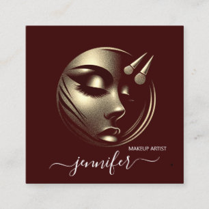 Tarjeta De Visita Cuadrada Logo de maquillaje profesional CÓDIGO QR de Borgoñ