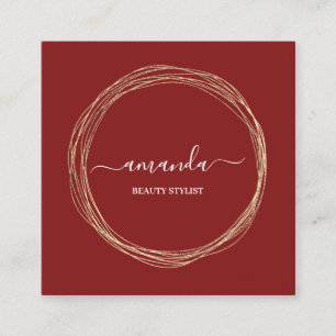 Tarjeta De Visita Cuadrada Logo de maquillaje profesional Marco dorado Rojo