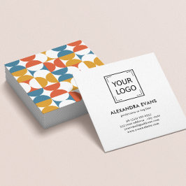 Tarjeta De Visita Cuadrada Logo de MID CENTURY amarillo naranja azul geométri