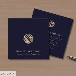 Tarjeta De Visita Cuadrada Logo de Navy Blue Gold