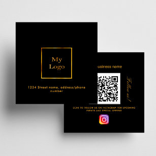 Tarjeta De Visita Cuadrada Logo de oro negro código QR Instagram sígannos