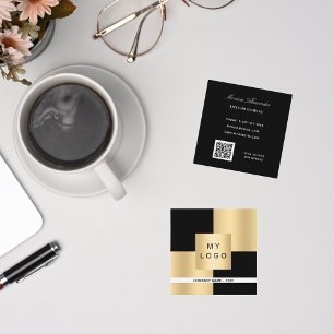 Tarjeta De Visita Cuadrada Logo de oro negro elegante código QR moderno