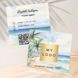 Tarjeta De Visita Cuadrada Logo de palmeras de playa tropical código QR