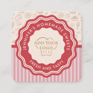 Tarjeta De Visita Cuadrada Logo de panadería de rayas rosadas retro personali