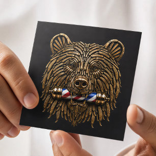 Tarjeta De Visita Cuadrada Logo de peluquería de Barbería Bronze Bear Razor p