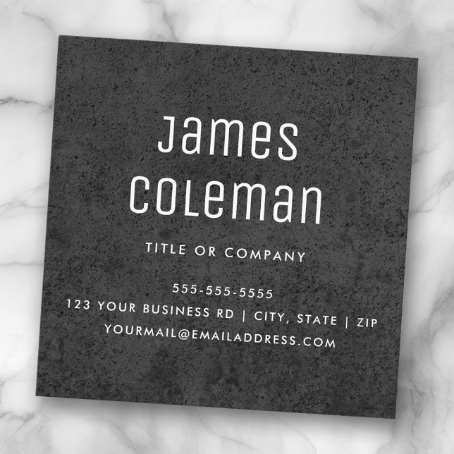 Tarjeta De Visita Cuadrada Logo de personalizado de hormigón oscuro masculino (Dark concrete custom logo modern masculine square business card)
