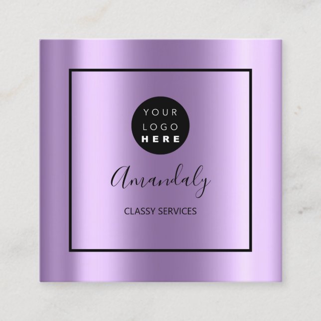 Tarjeta De Visita Cuadrada Logo de Personalizado púrpura artista de maquillaj (Anverso)