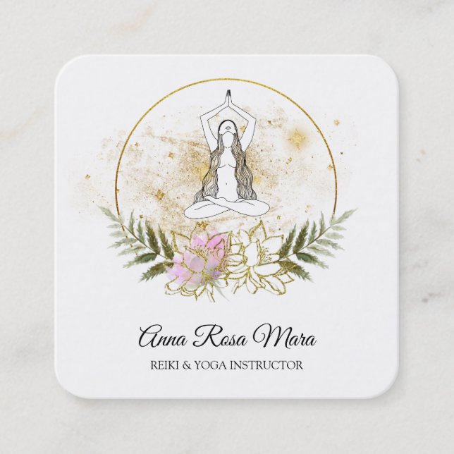 Tarjeta De Visita Cuadrada *~* Logo de QR para la mujer de yoga rosa AP32 (Anverso)