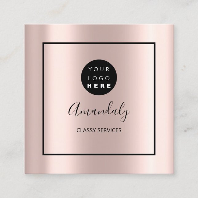 Tarjeta De Visita Cuadrada Logo de Rosa Personalizado Artista de maquillaje e (Anverso)