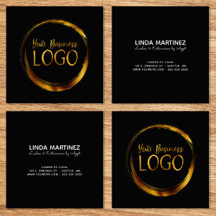 Tarjeta De Visita Cuadrada Logo de Round Business en promoción en negro