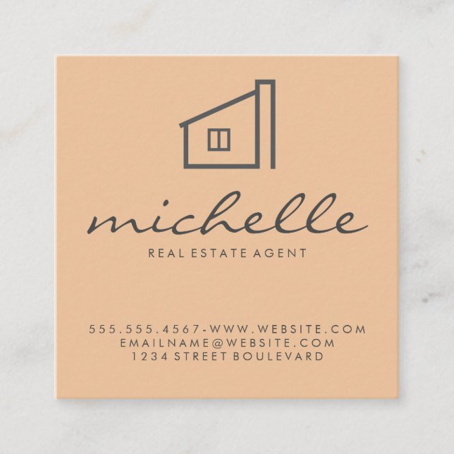 Tarjeta De Visita Cuadrada Logo de Sleek Real Estate Agent House (Anverso)