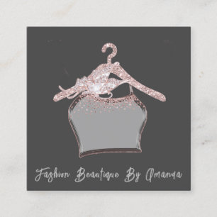 Tarjeta De Visita Cuadrada Logo de vestimenta de moda Código QR Purpurina Ros