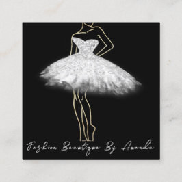 Tarjeta De Visita Cuadrada Logo de vestimenta de moda QR Código Blanco negro 