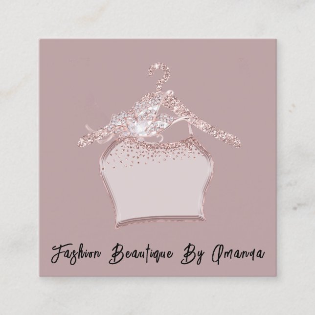 Tarjeta De Visita Cuadrada Logo de vestimenta de moda QR Código Rosa gris Rub (Anverso)